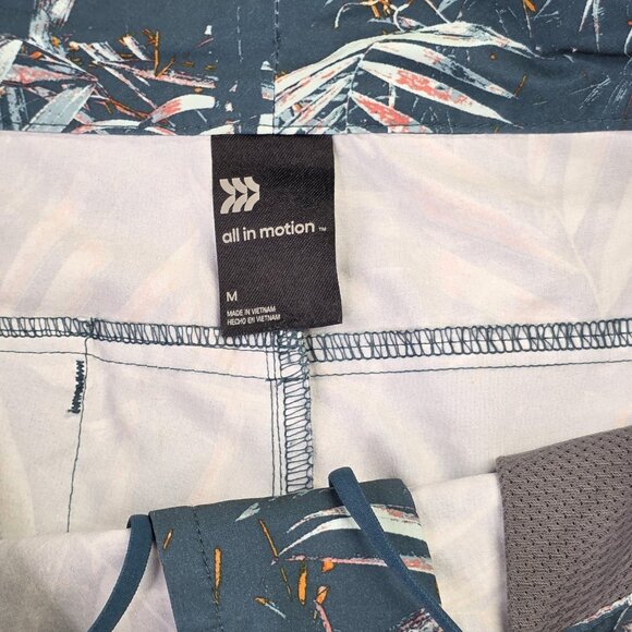 All in Motion Shorts Mens Medium Blue Palm Leaf Print Stretch Golf Zip Pocket - Picture 2 of 10